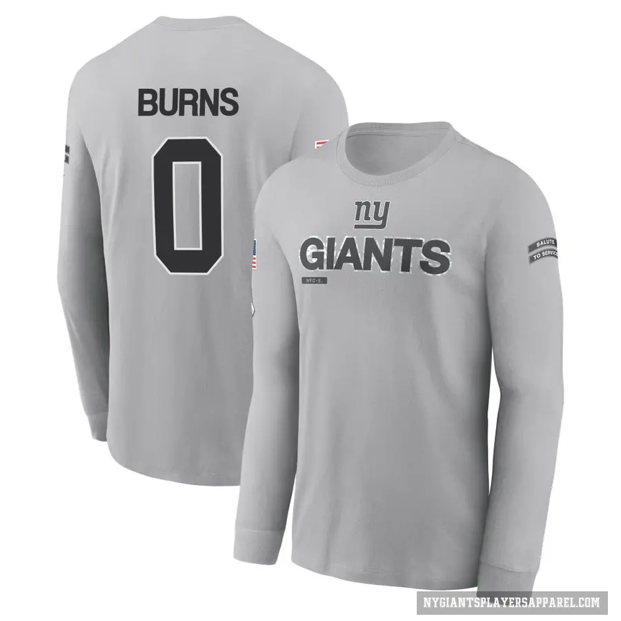 Men's ＃0 Brian Burns New York Giants Gray 2024 Salute to Service Long Sleeve T-Shirt