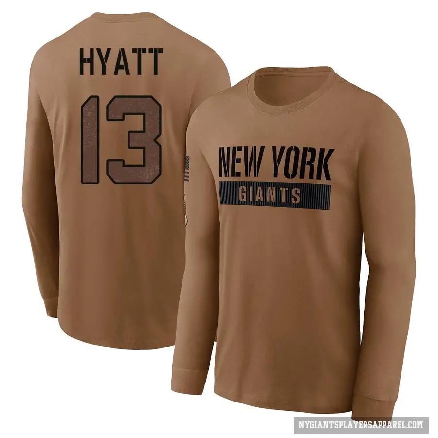 Men's ＃13 Jalin Hyatt New York Giants Brown 2023 Salute To Service Long Sleeve T-Shirt