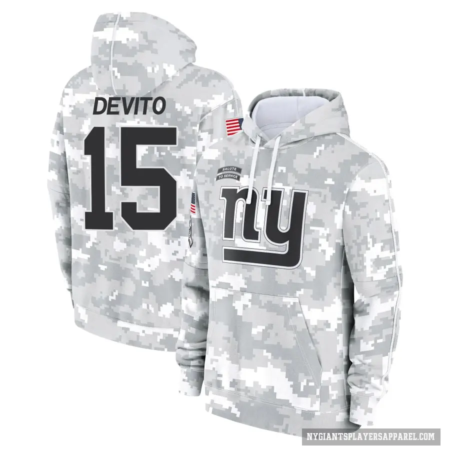 Men's ＃15 Tommy DeVito New York Giants Arctic Camo 2024 Salute to Service Club Fleece Pullover Hoodie