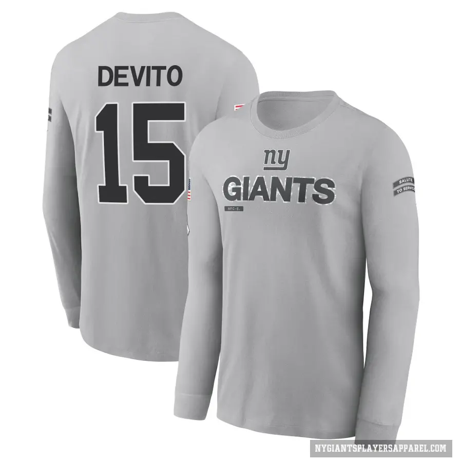 Men's ＃15 Tommy DeVito New York Giants Gray 2024 Salute to Service Long Sleeve T-Shirt