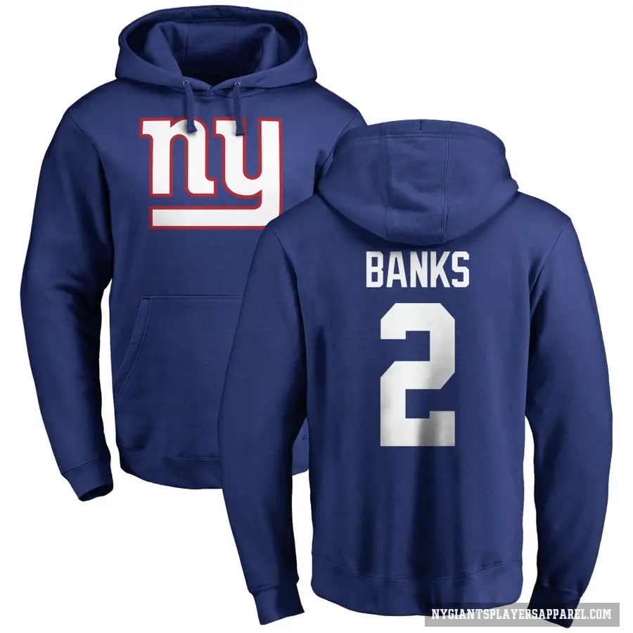 Men's ＃2 Deonte Banks New York Giants Royal Pro Line Logo Pullover Hoodie