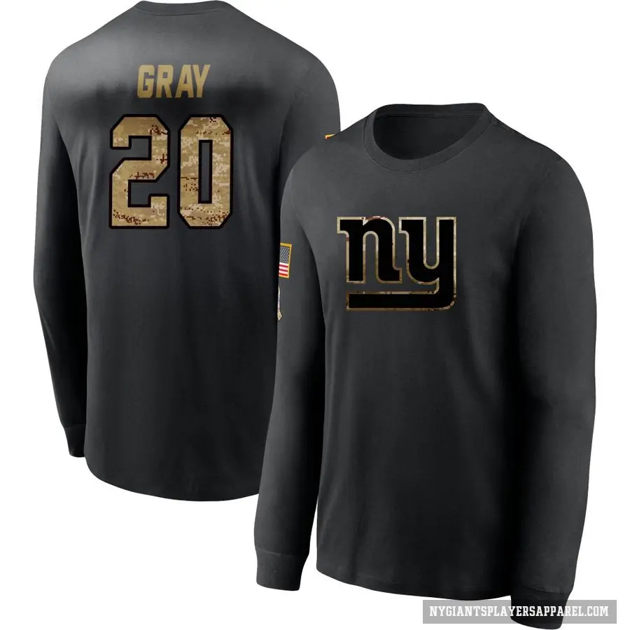 Men's ＃20 Eric Gray New York Giants Black 2020 Salute To Service Sideline Performance Long Sleeve T-Shirt