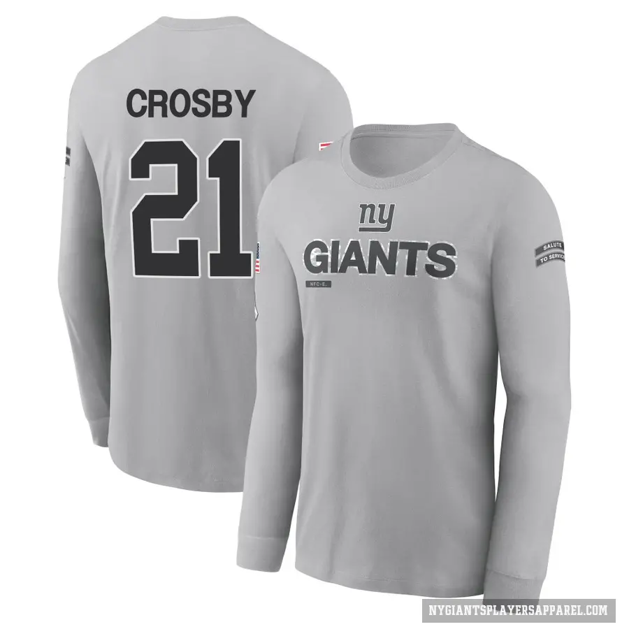 Men's ＃21 Mason Crosby New York Giants Gray 2024 Salute to Service Long Sleeve T-Shirt
