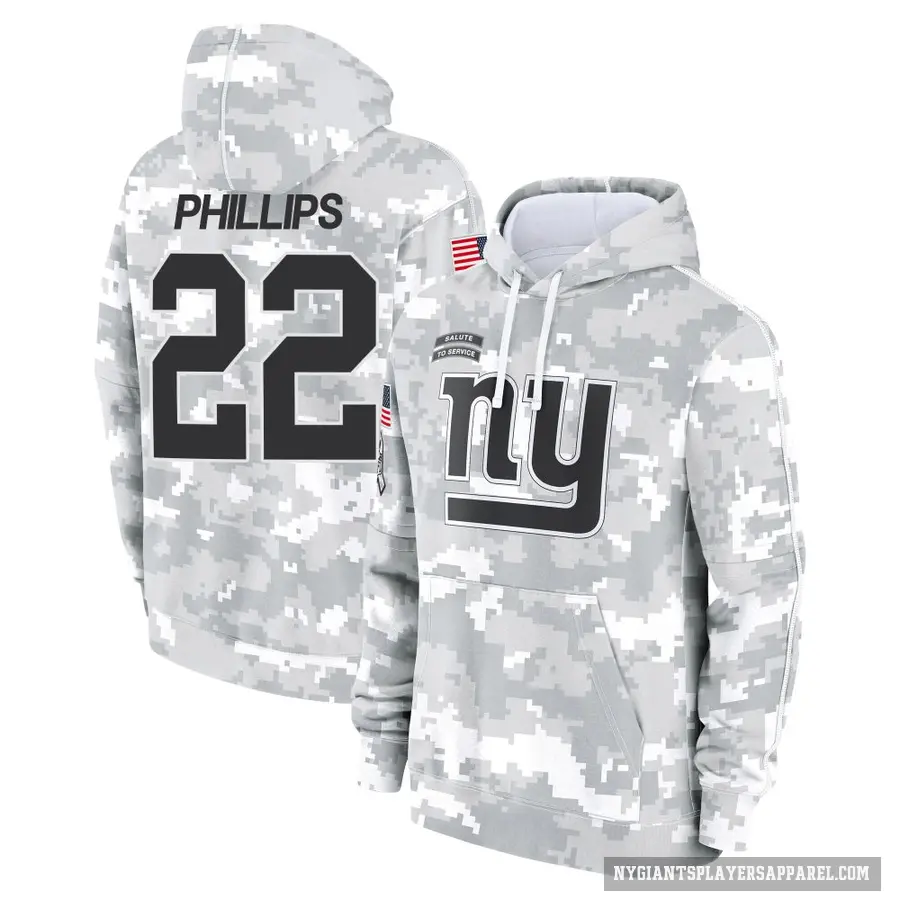 Men's ＃22 Dru Phillips New York Giants Arctic Camo 2024 Salute to Service Club Fleece Pullover Hoodie