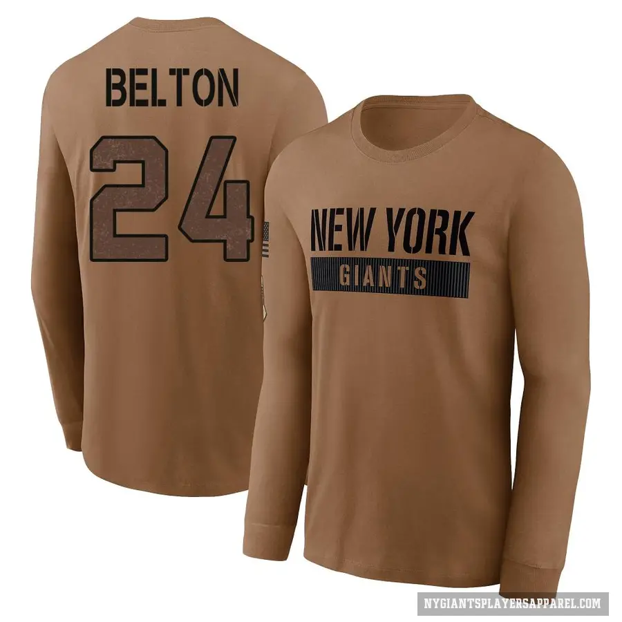 Men's ＃24 Dane Belton New York Giants Brown 2023 Salute To Service Long Sleeve T-Shirt