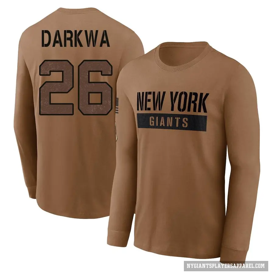 Men's ＃26 Orleans Darkwa New York Giants Brown 2023 Salute To Service Long Sleeve T-Shirt