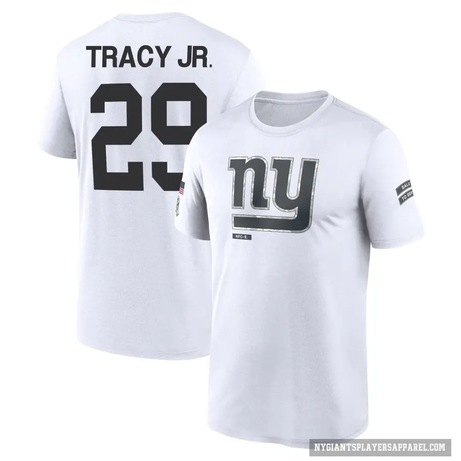 Men's ＃29 Tyrone Tracy Jr. New York Giants White 2024 Salute to Service Performance T-Shirt
