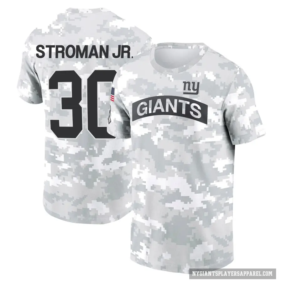 Men's ＃30 Greg Stroman Jr. New York Giants Camo Arctic 2024 Salute to Service Performance T-Shirt
