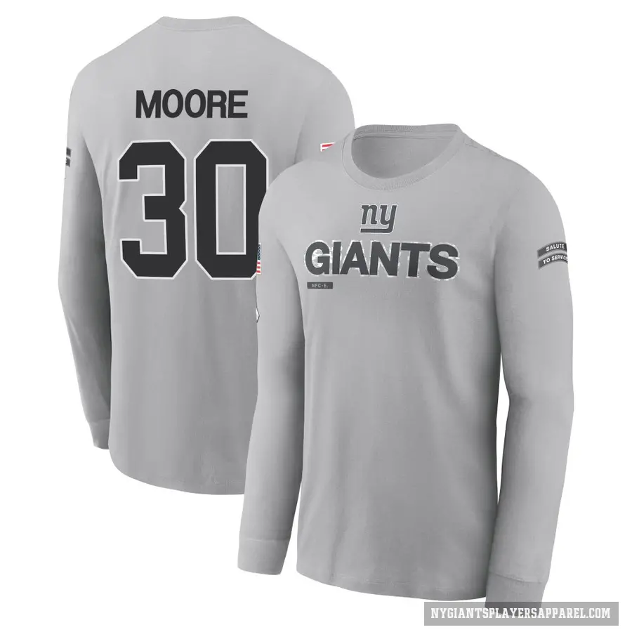Men's ＃30 TJ Moore New York Giants Gray 2024 Salute to Service Long Sleeve T-Shirt