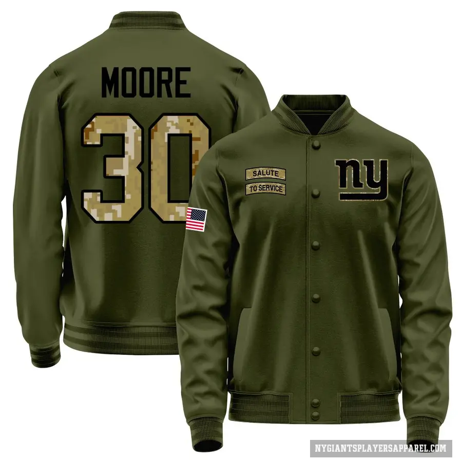 Men's ＃30 TJ Moore New York Giants Olive Salute to Service Sideline Performance Jacket