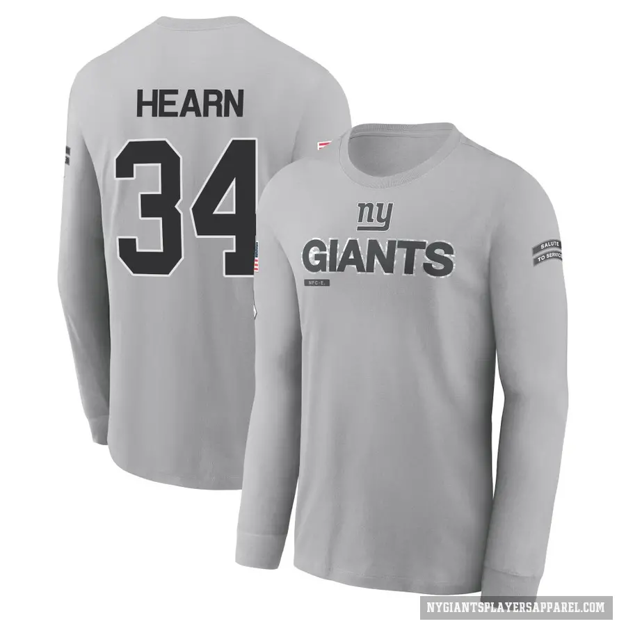 Men's ＃34 Azizi Hearn New York Giants Gray 2024 Salute to Service Long Sleeve T-Shirt