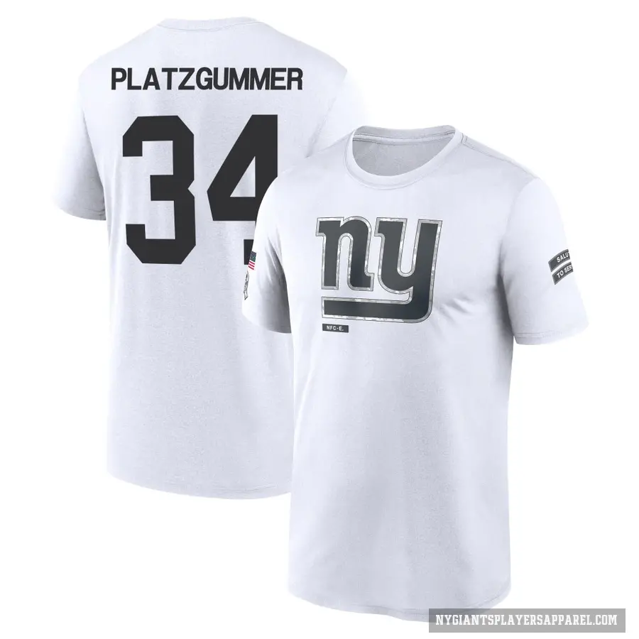 Men's ＃34 Sandro Platzgummer New York Giants White 2024 Salute to Service Performance T-Shirt