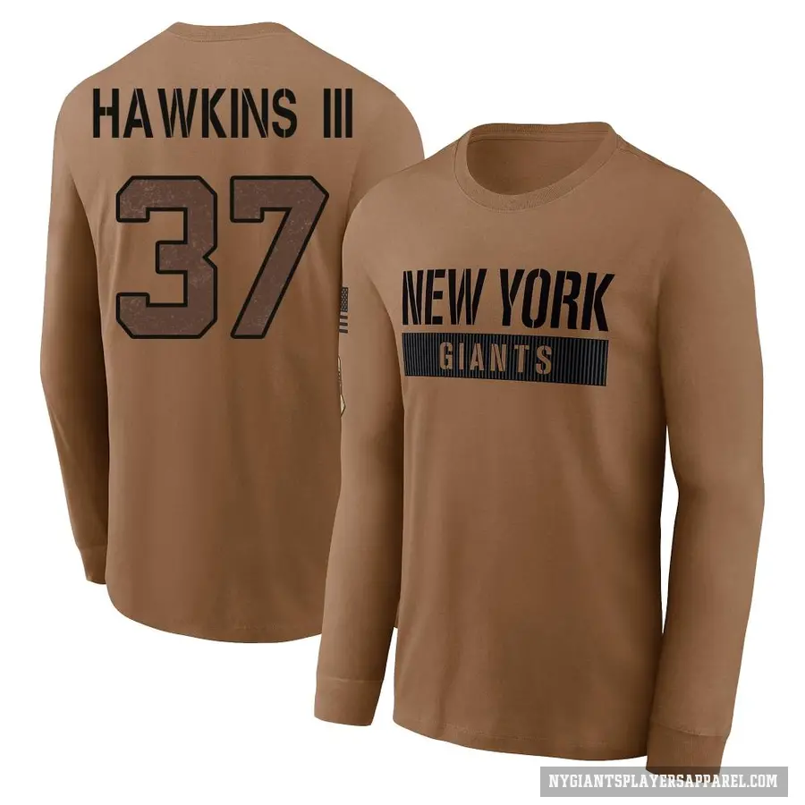 Men's ＃37 Tre Hawkins III New York Giants Brown 2023 Salute To Service Long Sleeve T-Shirt