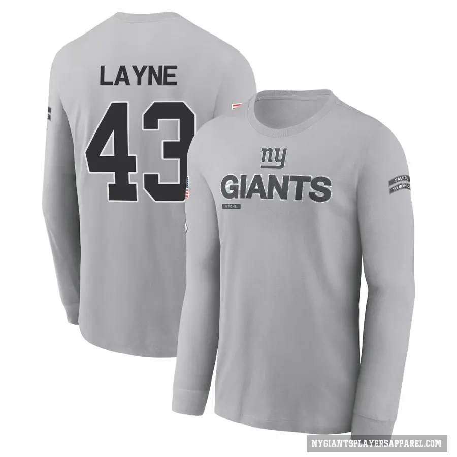 Men's ＃43 Raheem Layne New York Giants Gray 2024 Salute to Service Long Sleeve T-Shirt