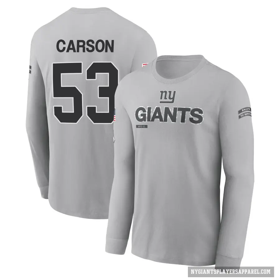 Men's ＃53 Harry Carson New York Giants Gray 2024 Salute to Service Long Sleeve T-Shirt