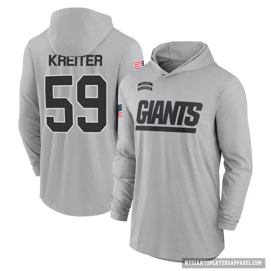 Men's ＃59 Casey Kreiter New York Giants Gray 2024 Salute to Service Lightweight Performance Long Sleeve Hooded T-Shirt