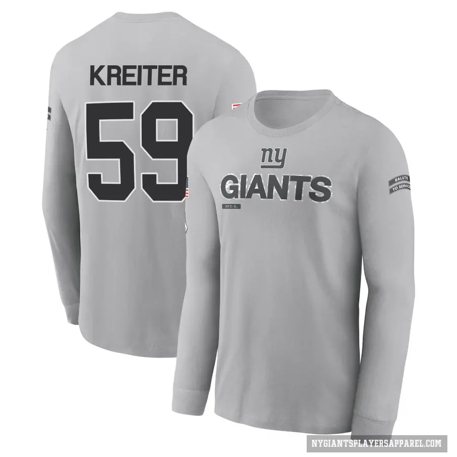 Men's ＃59 Casey Kreiter New York Giants Gray 2024 Salute to Service Long Sleeve T-Shirt