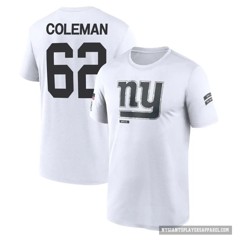 Men's ＃62 Davon Coleman New York Giants White 2024 Salute to Service Performance T-Shirt