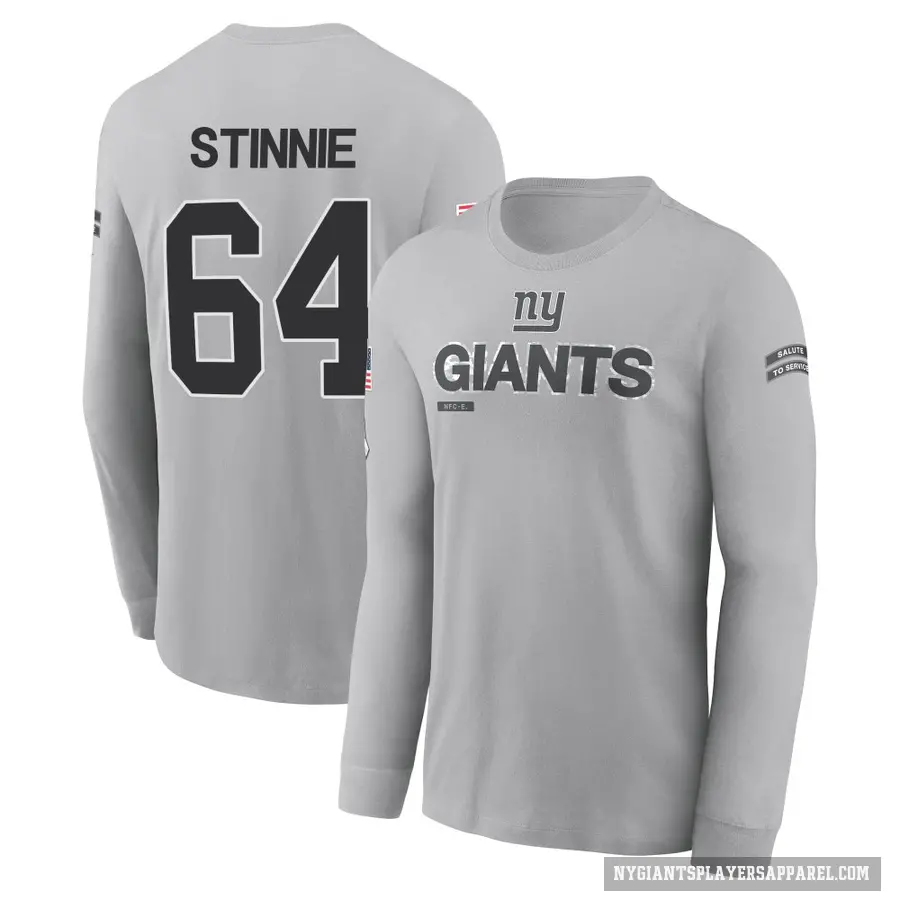 Men's ＃64 Aaron Stinnie New York Giants Gray 2024 Salute to Service Long Sleeve T-Shirt
