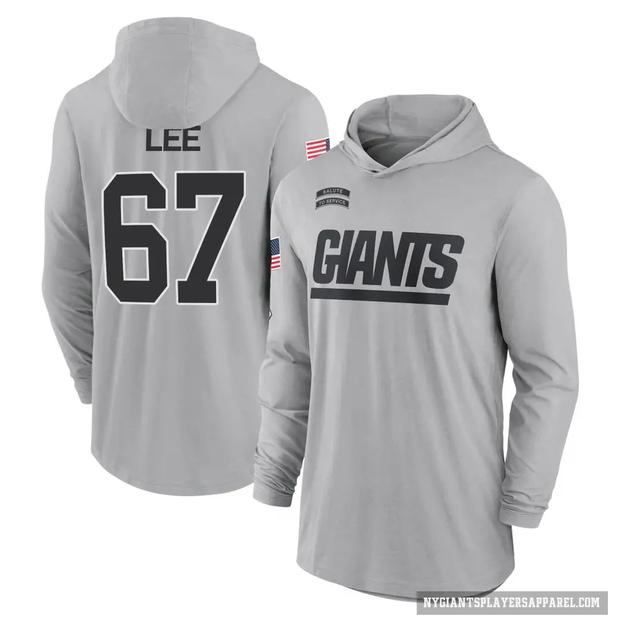 Men's ＃67 Ricky Lee New York Giants Gray 2024 Salute to Service Lightweight Performance Long Sleeve Hooded T-Shirt