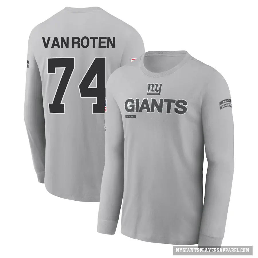 Men's ＃74 Greg Van Roten New York Giants Gray 2024 Salute to Service Long Sleeve T-Shirt