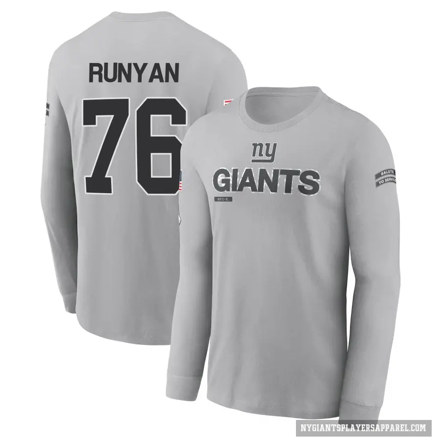Men's ＃76 Jon Runyan New York Giants Gray 2024 Salute to Service Long Sleeve T-Shirt