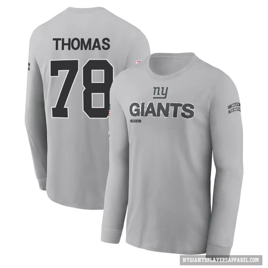 Men's ＃78 Andrew Thomas New York Giants Gray 2024 Salute to Service Long Sleeve T-Shirt
