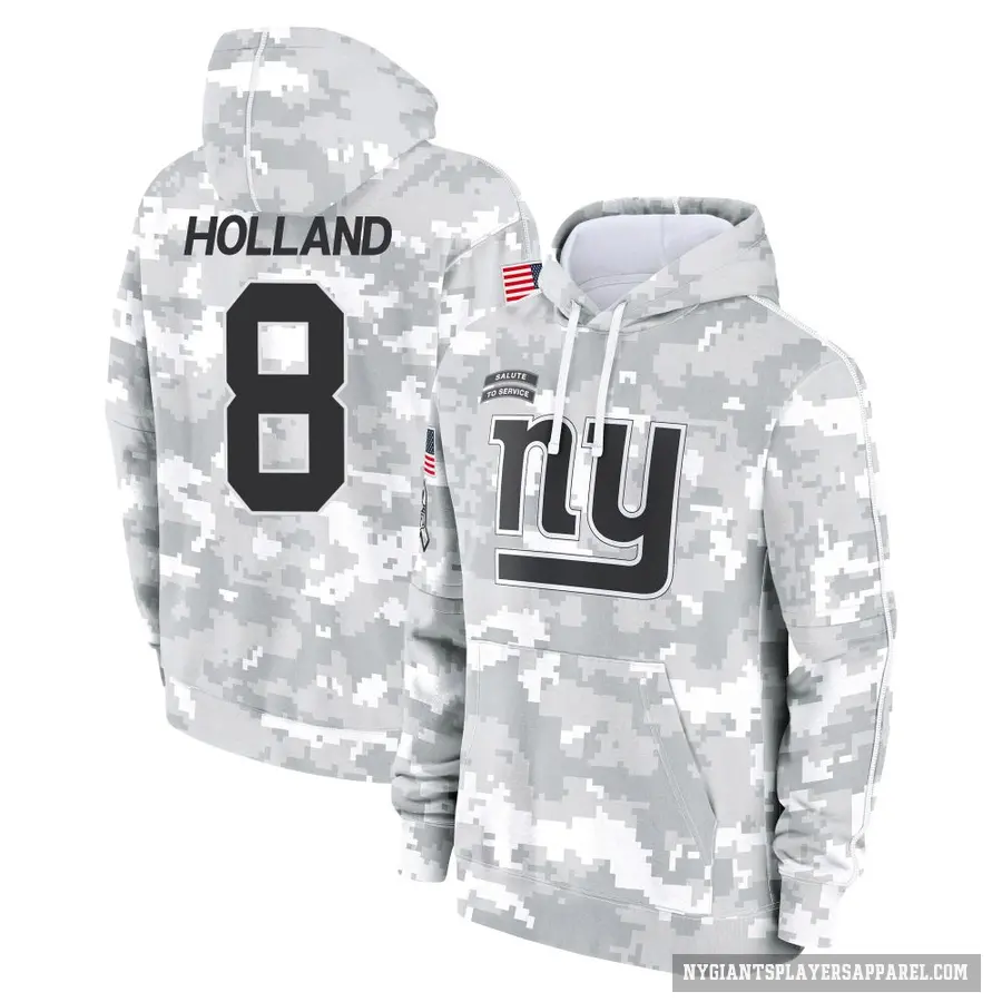 Men's ＃8 Jevon Holland New York Giants Arctic Camo 2024 Salute to Service Club Fleece Pullover Hoodie