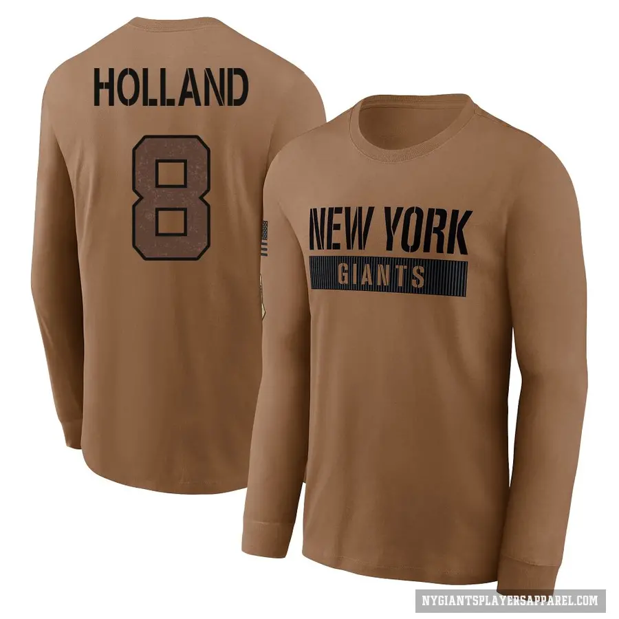 Men's ＃8 Jevon Holland New York Giants Brown 2023 Salute To Service Long Sleeve T-Shirt