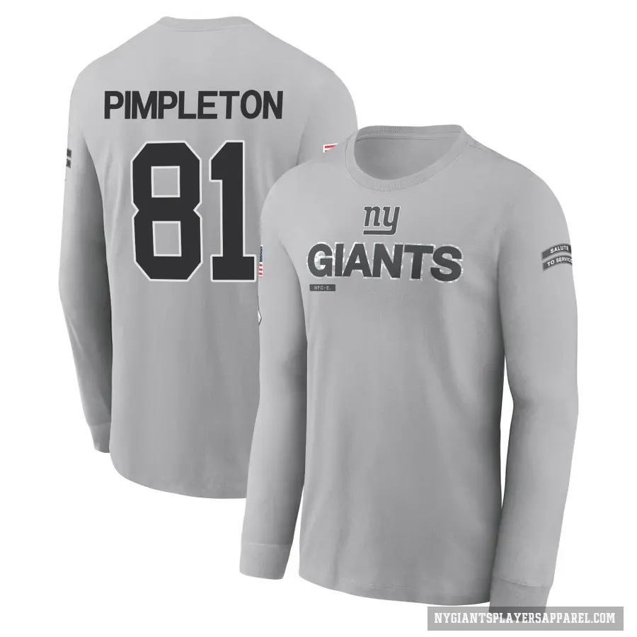 Men's ＃81 Kalil Pimpleton New York Giants Gray 2024 Salute to Service Long Sleeve T-Shirt