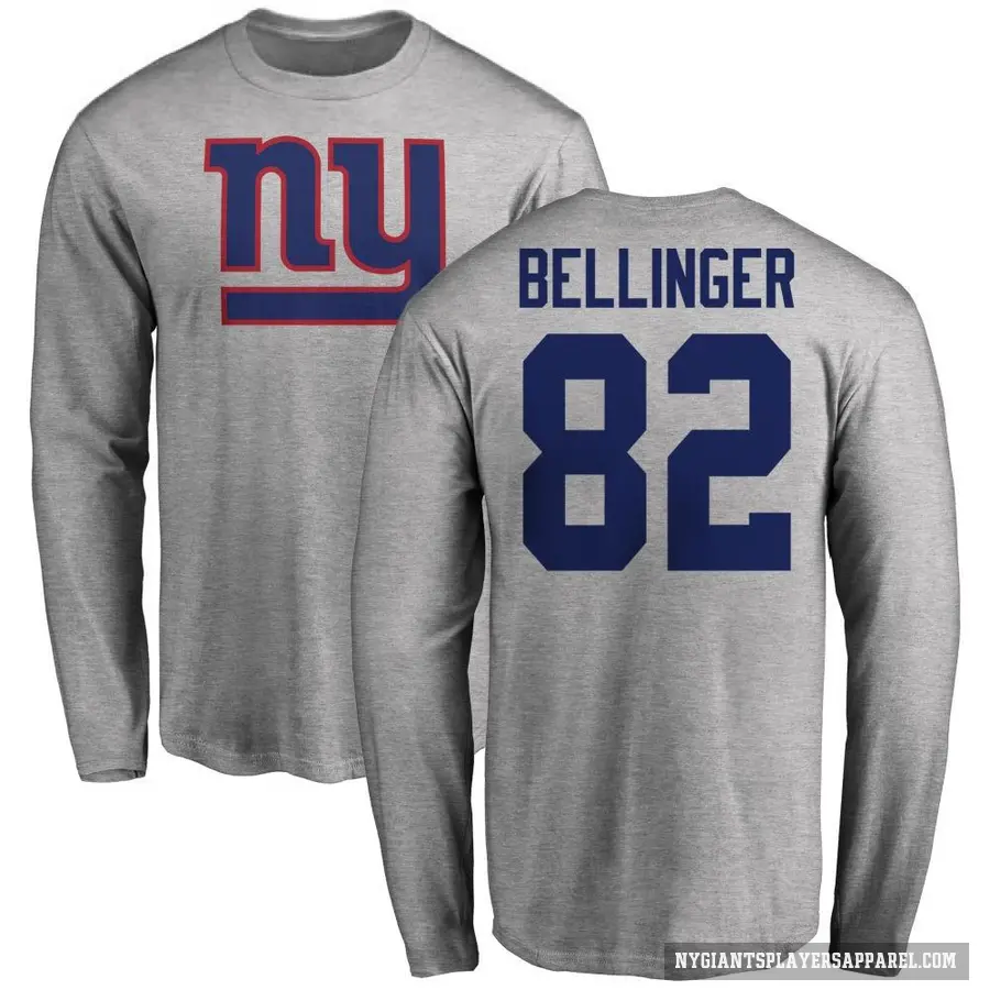 Men's ＃82 Daniel Bellinger New York Giants Ash Logo Long Sleeve T-Shirt