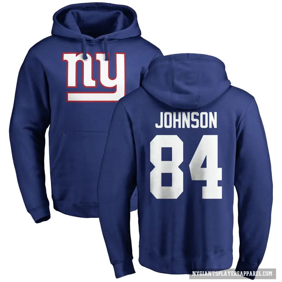 Men's ＃84 Theo Johnson New York Giants Royal Pro Line Logo Pullover Hoodie
