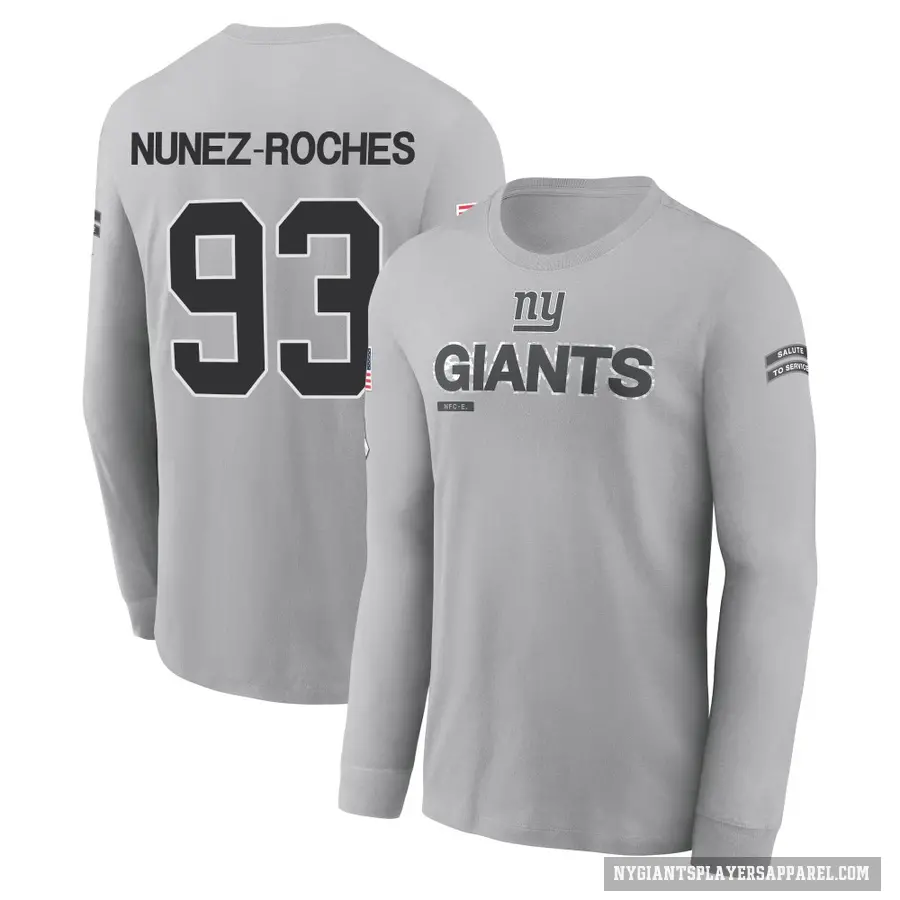 Men's ＃93 Rakeem Nunez-Roches New York Giants Gray 2024 Salute to Service Long Sleeve T-Shirt