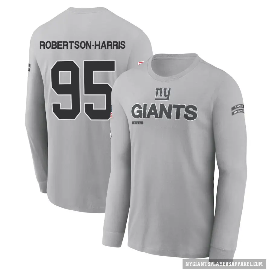 Men's ＃95 Roy Robertson-Harris New York Giants Gray 2024 Salute to Service Long Sleeve T-Shirt