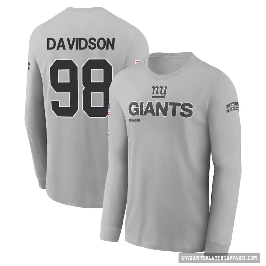 Men's ＃98 D.J. Davidson New York Giants Gray 2024 Salute to Service Long Sleeve T-Shirt