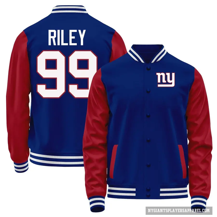 Men's ＃99 Jordon Riley New York Giants Blue/Red Full-Snap Name & Number Jacket