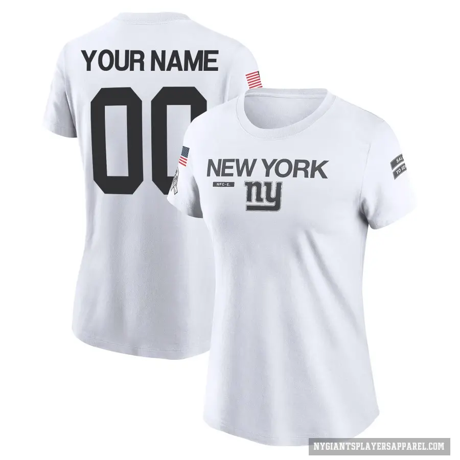 Women's ＃00 Custom New York Giants White 2024 Salute to Service Performance T-Shirt