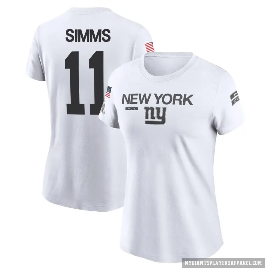 Women's ＃11 Phil Simms New York Giants White 2024 Salute to Service Performance T-Shirt