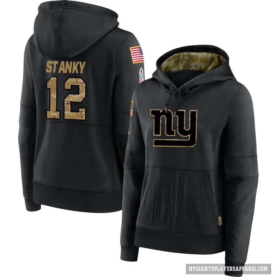 Women's ＃12 Eddie Stanky New York Giants Black 2020 Salute to Service Sideline Performance Pullover Hoodie
