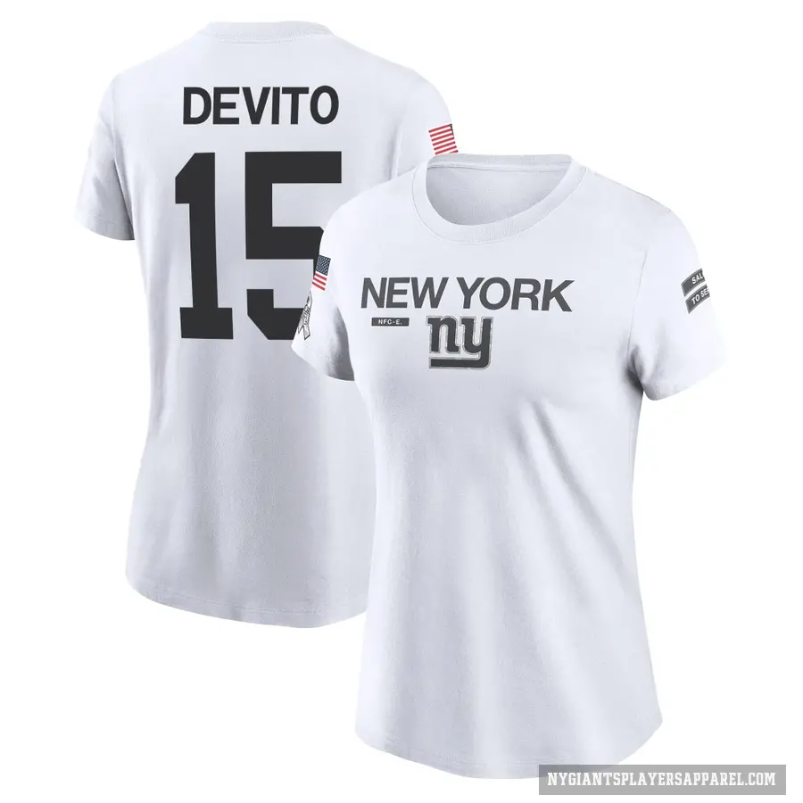 Women's ＃15 Tommy DeVito New York Giants White 2024 Salute to Service Performance T-Shirt