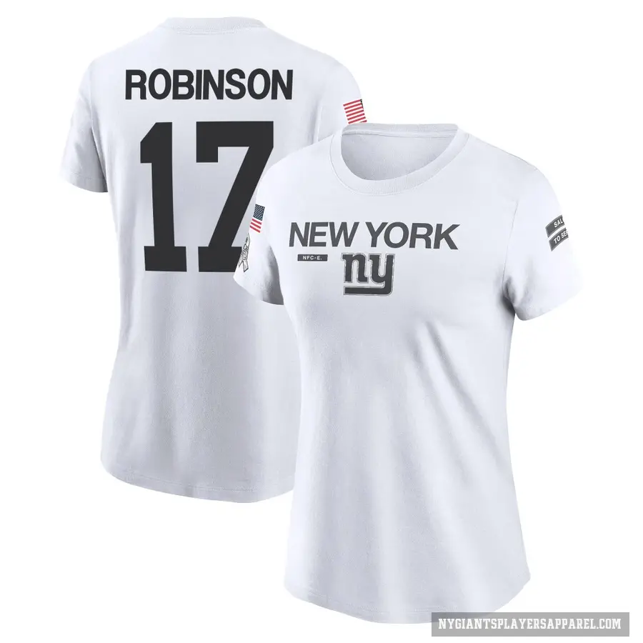 Women's ＃17 Wan'Dale Robinson New York Giants White 2024 Salute to Service Performance T-Shirt