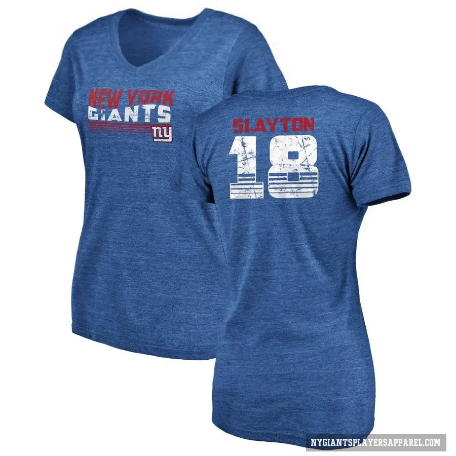 Women's ＃18 Darius Slayton New York Giants Royal Retro V-Neck T-Shirt