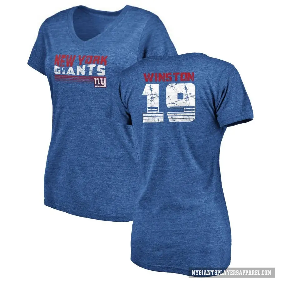 Women's ＃19 Jameis Winston New York Giants Royal Retro V-Neck T-Shirt