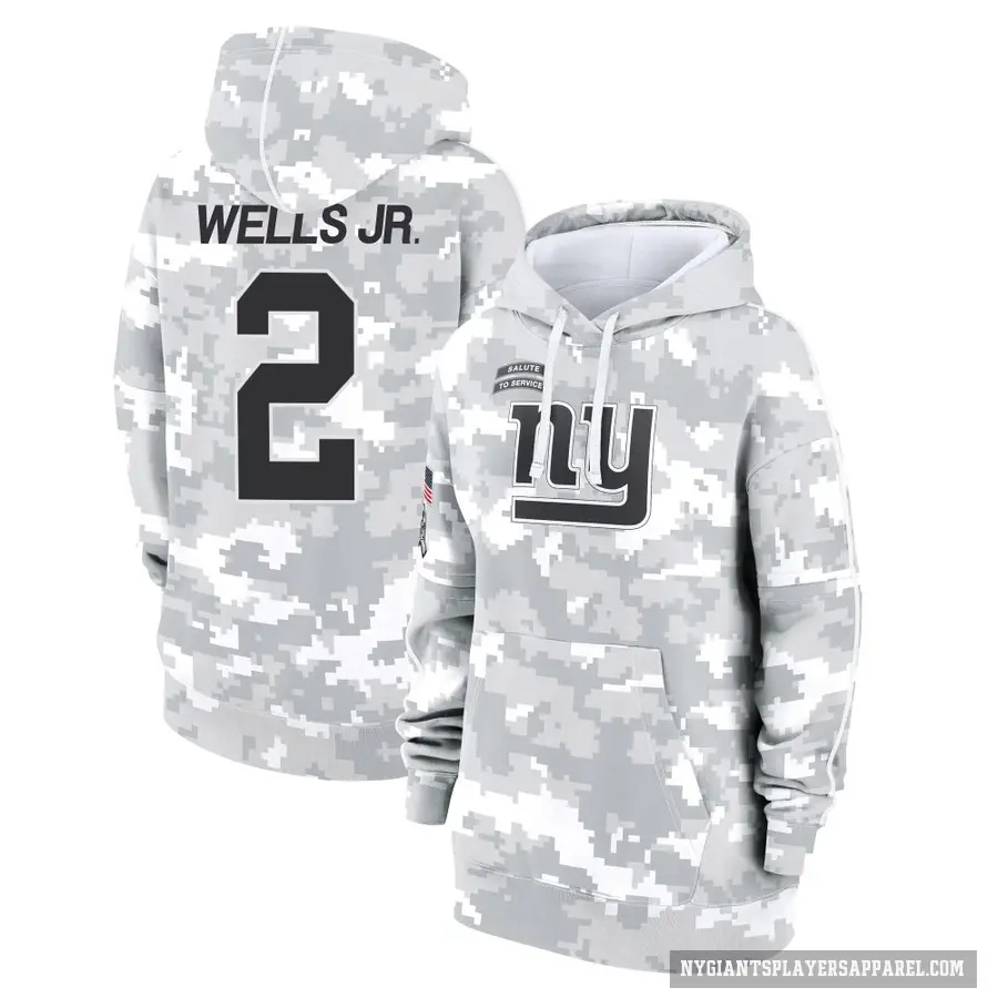 Women's ＃2 Antwane Wells Jr. New York Giants Arctic Camo 2024 Salute to Service Club Fleece Pullover Hoodie