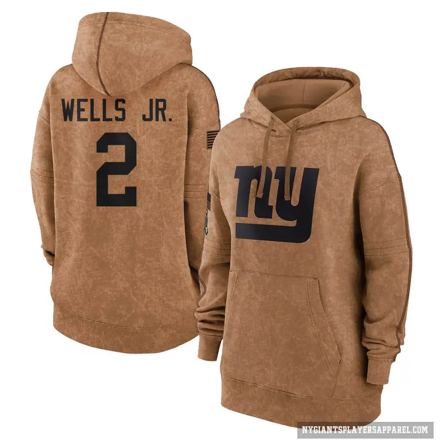 Women's ＃2 Antwane Wells Jr. New York Giants Brown 2023 Salute To Service Pullover Hoodie