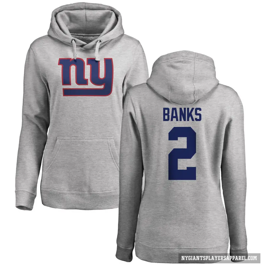 Women's ＃2 Deonte Banks New York Giants Pro Line Ash Name & Number Logo Pullover Hoodie