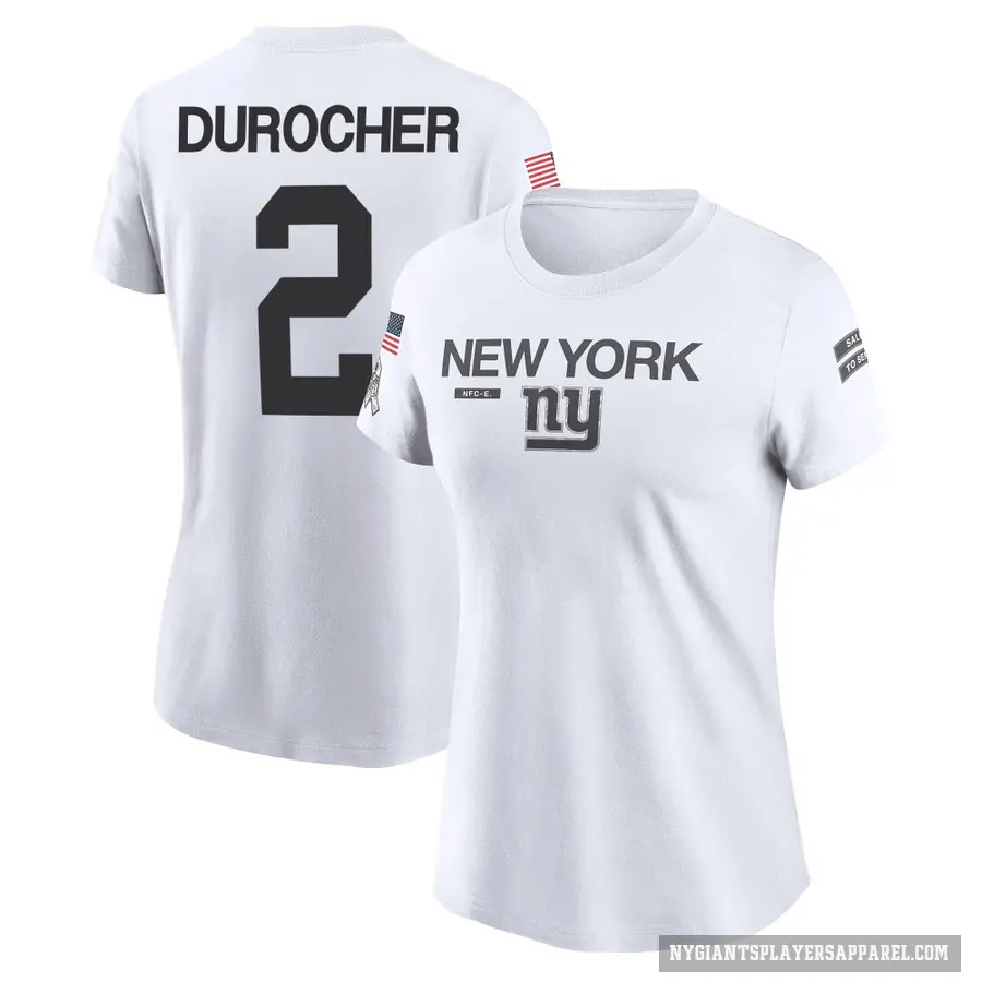 Women's ＃2 Leo Durocher New York Giants White 2024 Salute to Service Performance T-Shirt