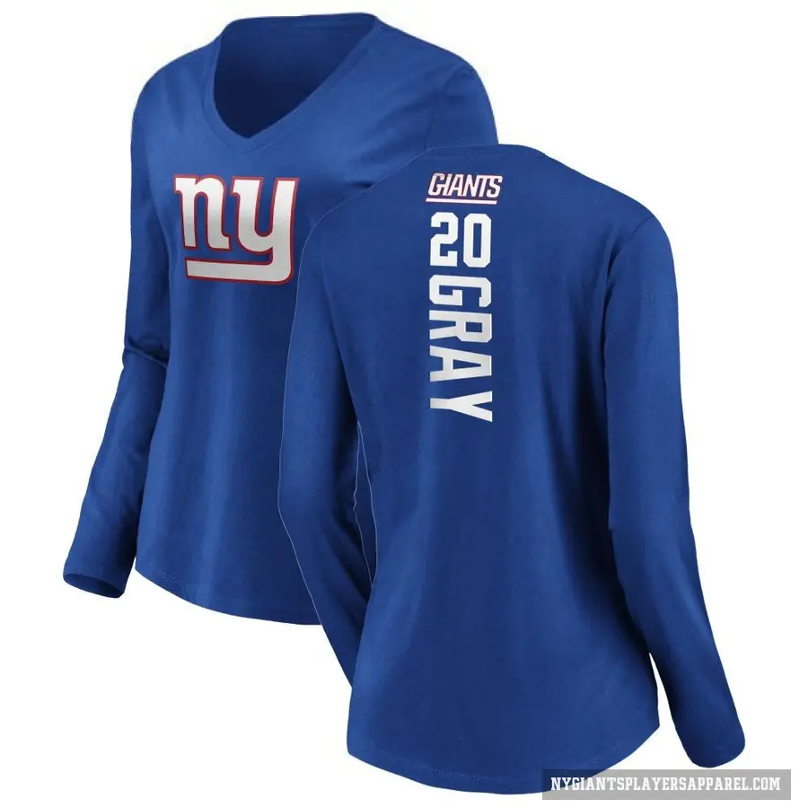 Women's ＃20 Eric Gray New York Giants Gray Backer Slim Fit Long Sleeve T-Shirt Royal