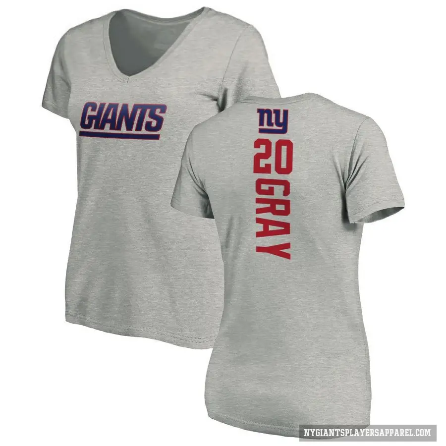 Women's ＃20 Eric Gray New York Giants Gray Backer V-Neck T-Shirt Ash