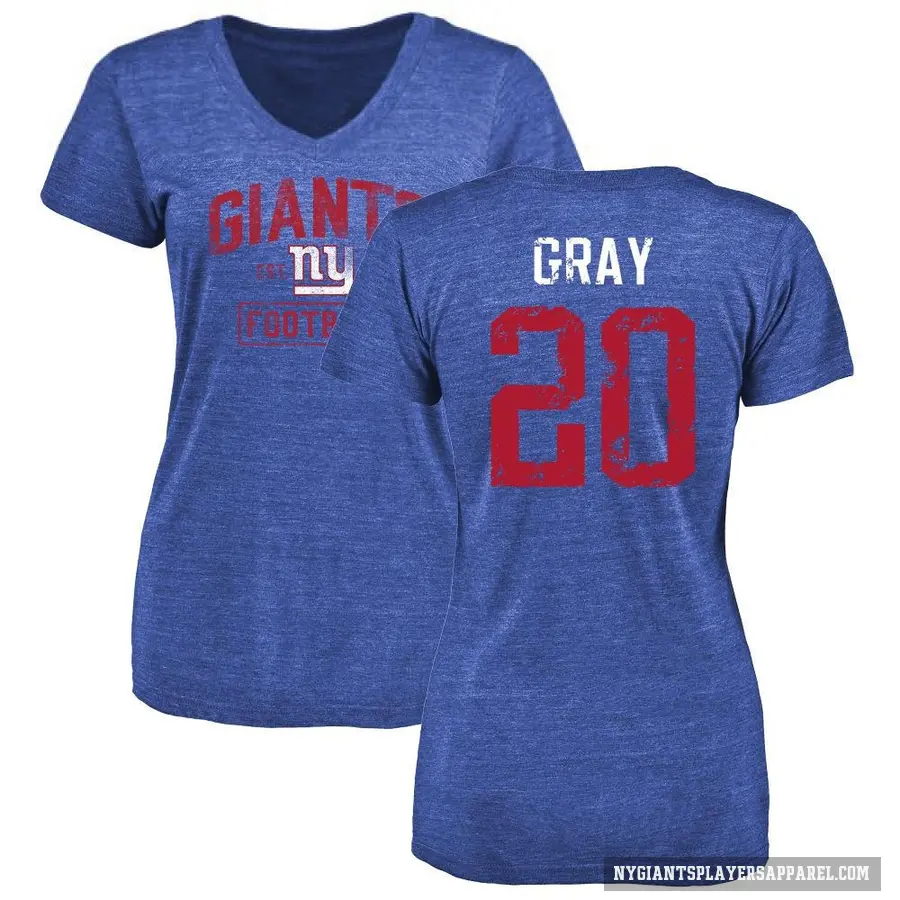 Women's ＃20 Eric Gray New York Giants Gray Distressed T-Shirt Royal